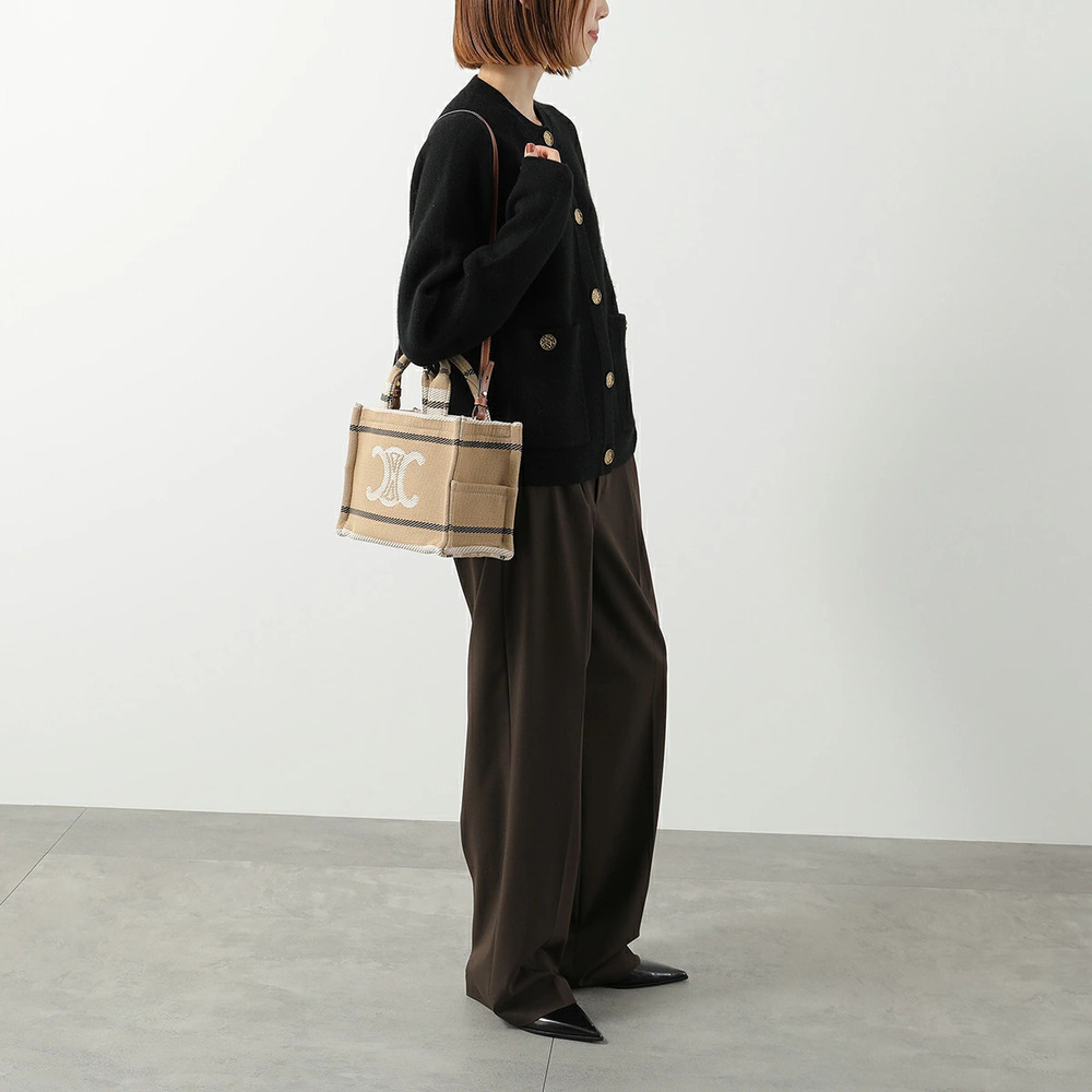 Celine Cabas Tote Bag Triomphe Crossbody Beige Cream Black